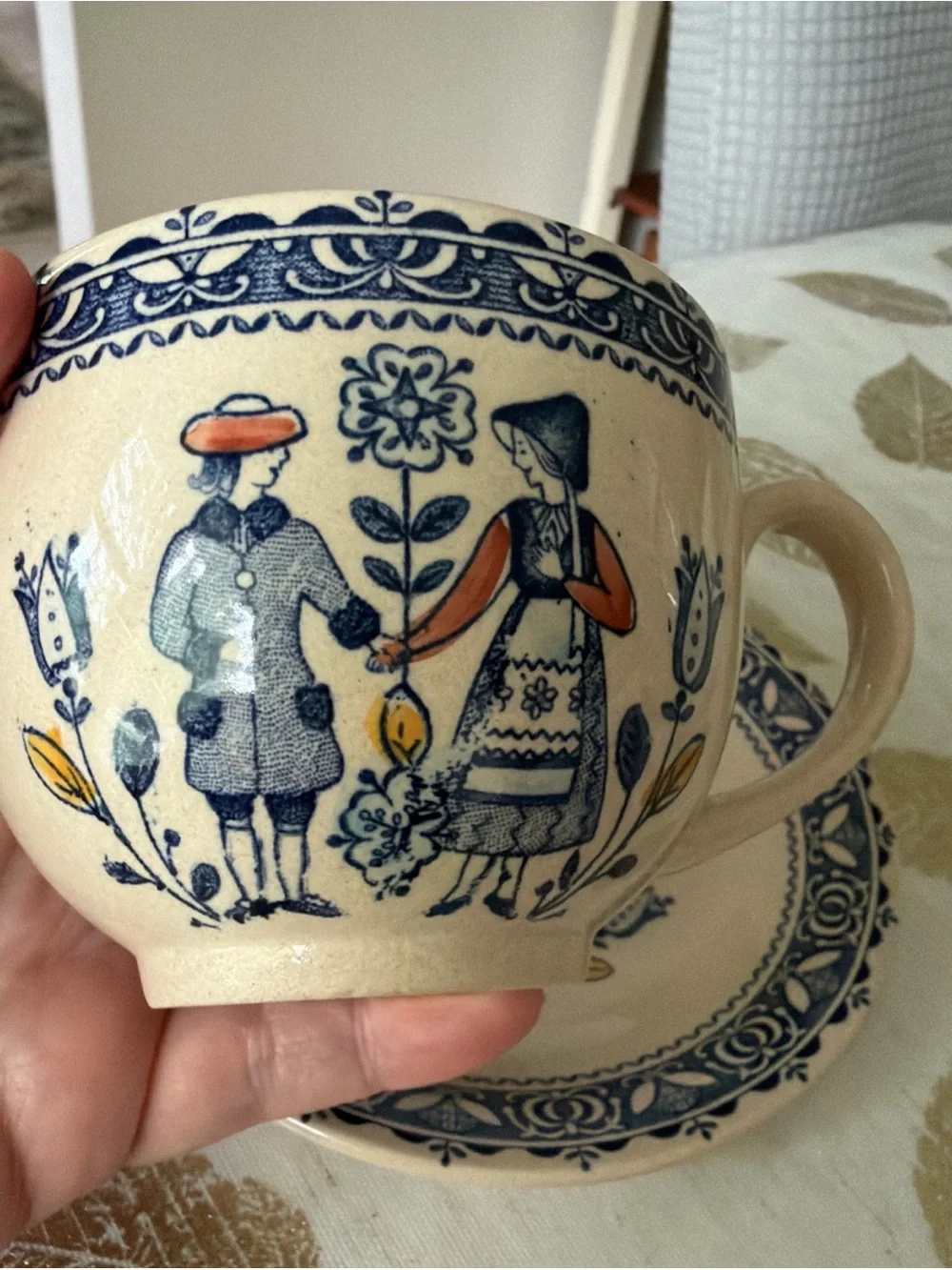 Johnson Brothers Vintage Hearts and flowers ironstone Teacup with Saucer